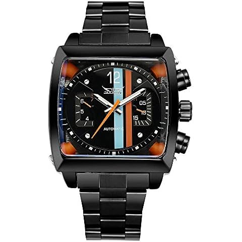 Men's Watches,Automatic Mechanical Watch Square Multi-Function Date Week Steel Belt Watch, All Black Cover