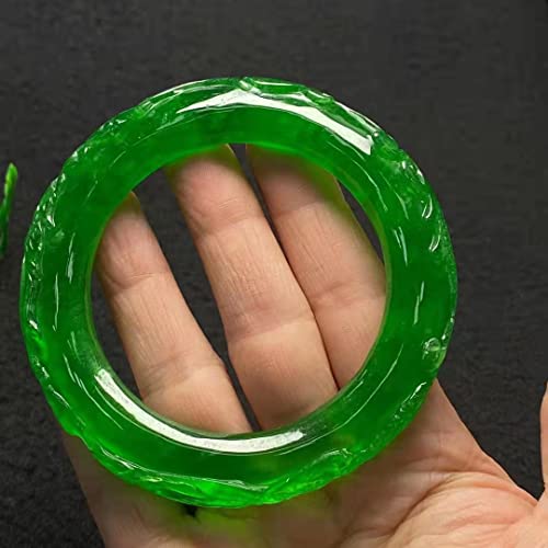 Amazon.co.jp: 氷の透明な緑の翡翠のバングル手彫りの花の翡翠の