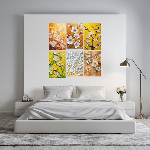 Image of SiddArtify Golden Yellow & White Floral Impasto Art Print Set - 300GSM Board - 8x12 Inch - Pack of 6 Wall Room Decoration art Poster Prints