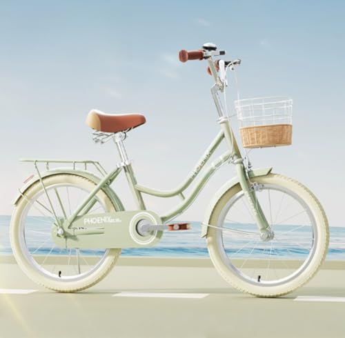 WGM子供用自転車18/20/22インチ中学生、高校生、女の子、リアカーゴラック、快適なペダルバイク、フロントブレーキとリアブレーキ、調節可能なサドルハンドルバー、通学通勤用 誕生日プレゼント (18インチ,グリーンB)