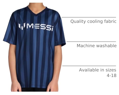 Image of Messi Boys' Lifestyle Short Sleeve Top, Loose-fit V-Neck Shirt with Logo, Comfortable