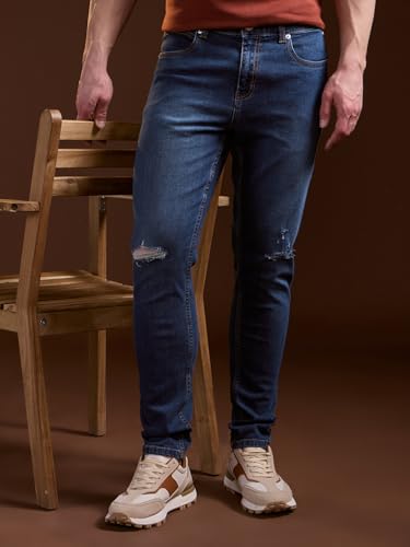 Image of Men's Mid Blue Solid Skinny Fit Denim Jeans