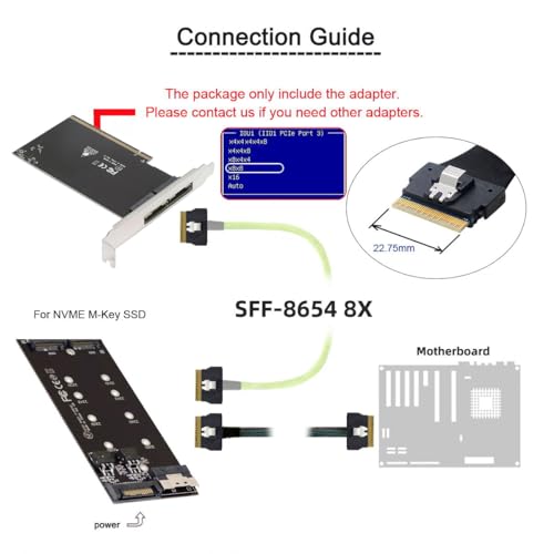 Image of CY External Slimline Dual SFF-8654 8X 74Pin to Detachable PCIE 16X Express 3.0 PCIE4.0 Raid Card VROC Raid0 Hyper Adapter