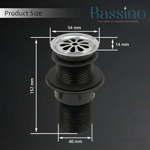 Image of BASSINO 6 Inch Basin Waste Coupling Nylon Thread Body with Brass Jali Head /Heavy Duty Bathroom Sink Drain /Anti Clog Waste Coupling with Durable Build /Universal Fit Drain for Washbasin(Silver)
