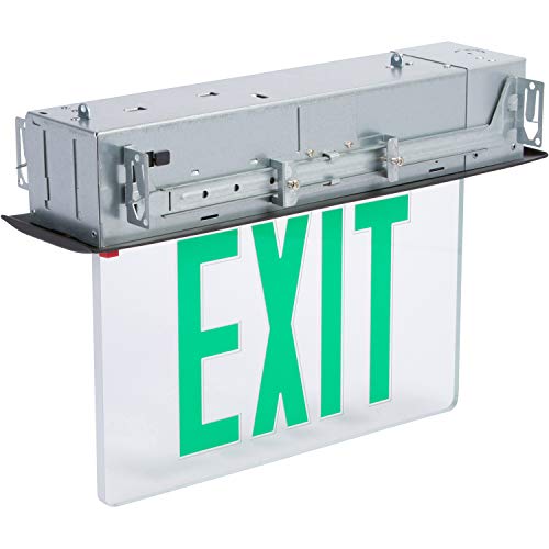 Image of Morris Products LED Exit Sign - Recessed Mount Edge - Green on Clear Panel, Black Housing - Compact, Low-Profile Design - Single Sided Legend - Energy Efficient, High Output - 1 Count