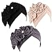 Produktbild JDYaoYing 3 Stück Instant Turban Frauen Turban Caps mit Blume Vintage Beanie Kopftuch Elastische Headwrap Hut, Schwarzbeigegrau