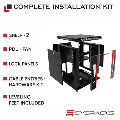 Image of 15U Wall Mount Server Rack Cabinet 24 inch Deep, 19 inch Network & AV Enclosure for Home Lab with Fan, PDU, 2 Shelves, Locking Glass Door