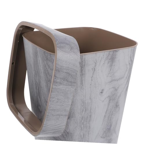 Caneca de basura plástica con diseño vintage de madera gris claro miniatura 3