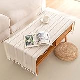 SIELUNO Linen Coffee Table Cloth, Rustic Farmhouse Coffee Table Cover for Living Room Tea Table Washer Dryer Fridge Top Dust Cover-Hollow Ivory-20x60inch