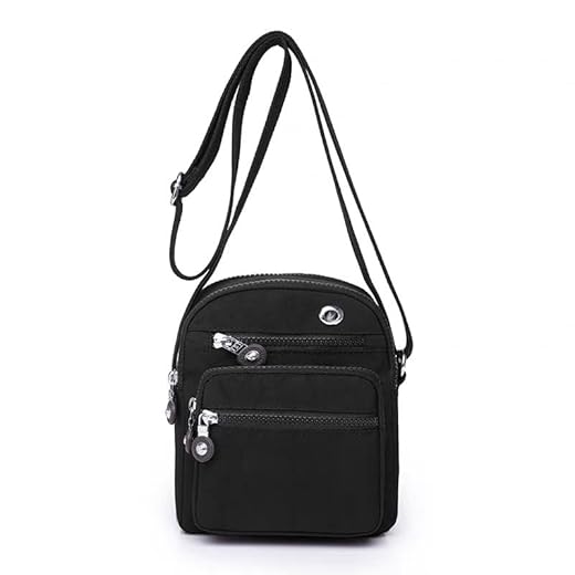 Bolsa feminina Pequena Nylon impermeável casual Transversal tiracolo (Preto,médio)
