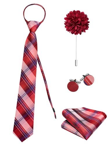 Image of Hi-Tie Zipper Ties for Men Pre-tied Tie Set Lapel Pin Pocket Square and Cufflinks Formal Business Wedding Adjustable Necktie