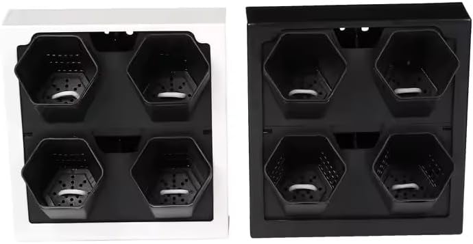 Hexagonal Wall Planter, White Frame with 4 Black Cells, Modern Indoor Vertical Garden System (Modern Live Frame_White)