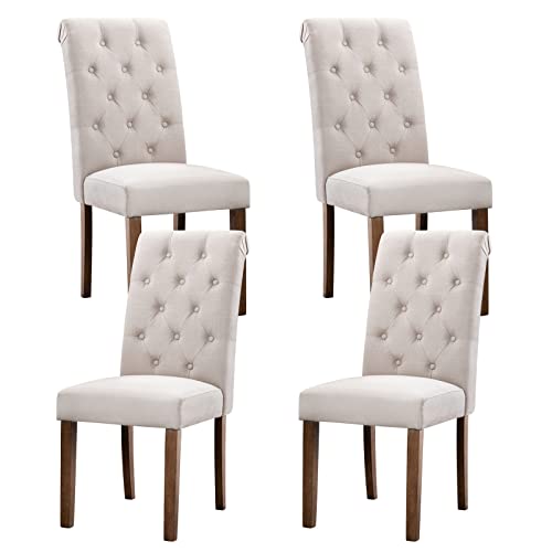 Colamy Tufted Dining Chairs Set Of 4, Upholstered Parsons Dining Room Chairs, Fabric Kitchen Side Chair With Wood Legs - Dark Beige #TOP29