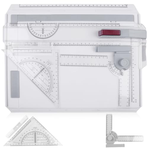 Zeichenbrett A4, DIN Zeichentisch mit Schiebelineal, Multifunktionaler Zeichenplatte Paralleler Bewegung Winkelverstellbarem Messsystem für Office Arbeiten Designer Ingenieure Studenten Studium