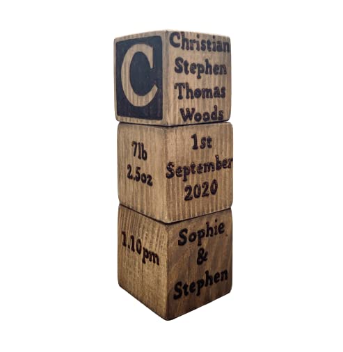 Personalised New Baby Gift Set of 3 Display Building Blocks Birth Birthday Details Nursery Shelf Décor