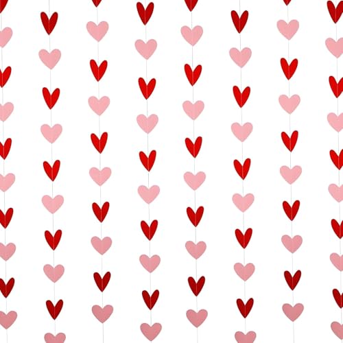 4 m Festive Decorations Mothers Day Heart Garlands Red Felt Heart Grlands Red and Pink Hearts Hanging Decorations for Engagement Anniversary Wedding Proposal Party Decoration