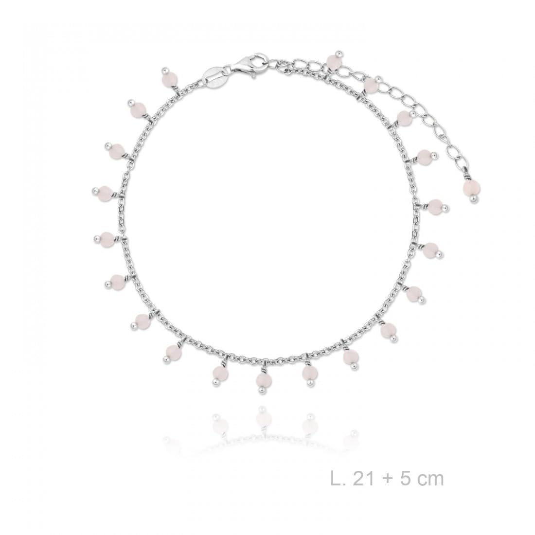 Cavigliera in argento sterling (925) lunga 21 cm, con perle e perline pendenti.