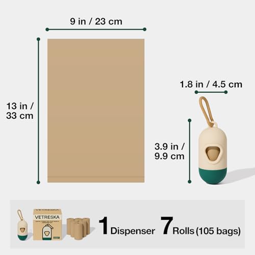 Image of VETRESKA Dog Poop Bag with Dispenser, Leak Proof and Extra Thick Pet Waste Bags for Dog Walking and Cat Litter, Sandalwood & Almond Scented, 105 Count