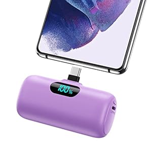Feob Power Bank USB C 5000mAh, 15W PD 3.0A Fast Charging Portable Charger Mini Power Bank LCD Display Battery Pack Compatible with Samsung S23, S22/Note/Moto/LG/Pixel/... USB C Phones etc - Purple