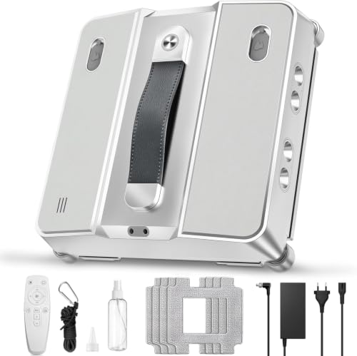 Dufuso W54D Robot Lave Vitres avec 8 Buses Et Puissance D'aspiration,Télécommande, 3 Modes de Nettoyage, Navigation Intelligente, 5000Pa, 200ml, pour Un Entretien Efficace des Vitres