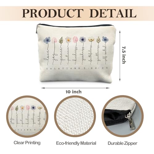 Likjad Christian Gifts Makeup Bag, Floral Christian Cosmetic Bags for Women, Galatians 5:22-23 Bible Verse Makeup Pouch, Faith Based Gifts Zipper Pouch
