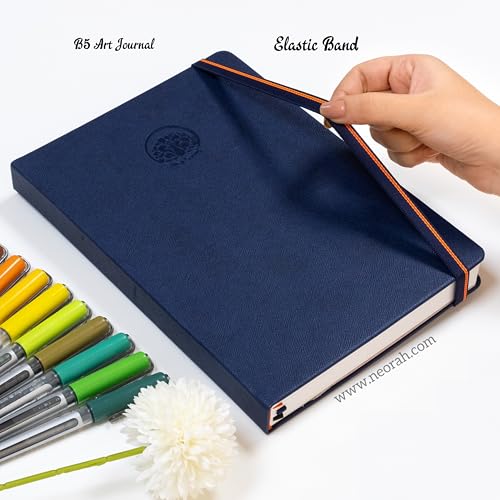 Image of NEORAH - B5 - ART JOURNAL | 200Gsm Dotgrid Notebook |160 Pages(25.0 x 17.5 cm) | Lay Flat |Hard Cover Bullet - Journal|3 Bookmarks |Elastic Closure | Inner BackPocket | Ideal- (DARK BLUE)