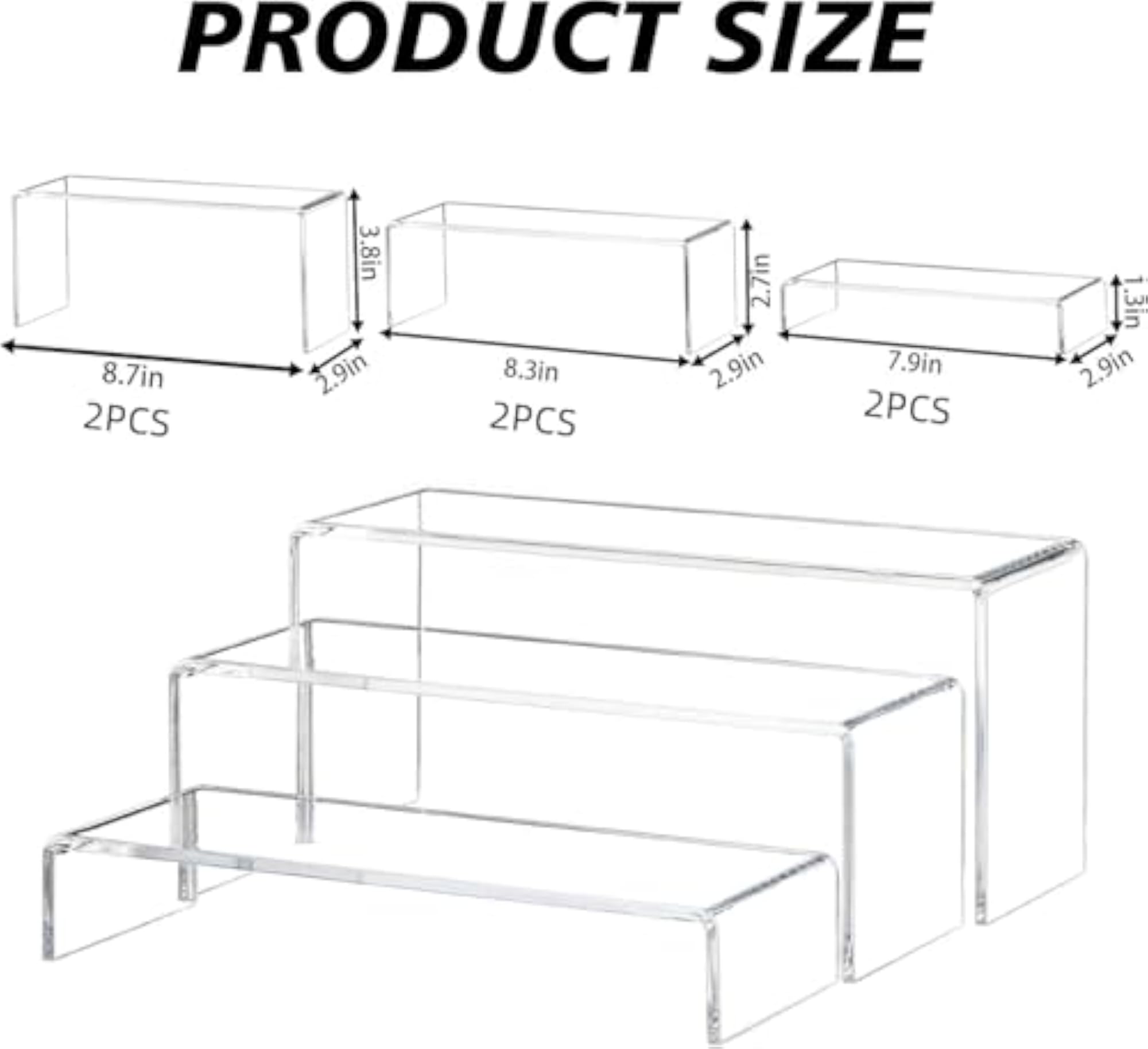 Acrylic Display Risers, 6Pcs Rectangular Tiered Table Shelves Stand