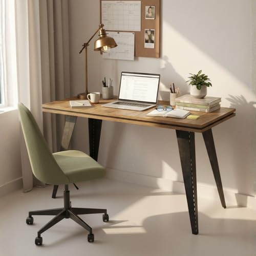 Image of FFO Office Table for Home | Wooden Study Table for Home Office | 1-Year Warranty | Large Computer Desk with Metal Legs | Modern Workstation for Students & Professionals - Rustic Brown DIY.