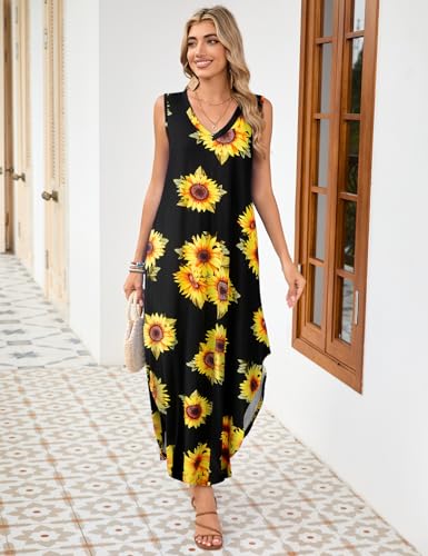Image of JollieLovin Women Plus Size Summer Tank Maxi Dresses Sleeveless Causal V Neck Beach Long Dresses Swim Cover up (L-5X)