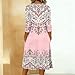 Women's Button Down 3/4 Sleeve Sundress Print Round Neck T Shirt Dress 2026 Fashion Casual Loose Fit Mid Dresses