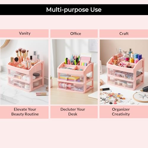 Image of ALOXE Makeup Organisers & Storage Box | Space Saving Makeup Organizer Stand for Dressing Table & Skincare Storage (2-Tier Pink)