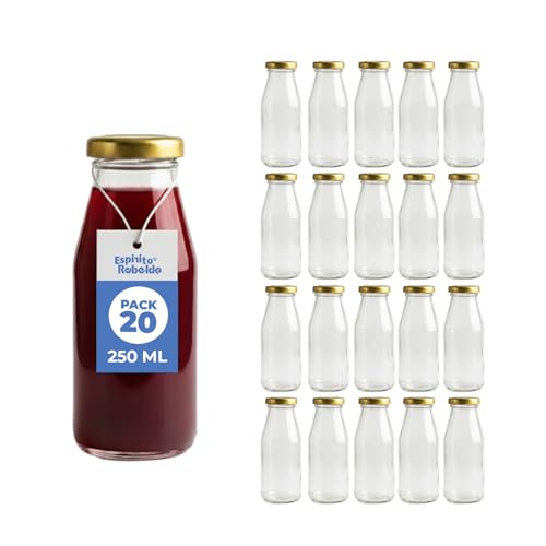 Espirito Rebelde Lot de 20 Bouteilles en Verre Vides de 250 ml avec Couvercle | Bouteilles en Verre pour Jus, Lait, Barbecue, Sauces | Idéales pour...