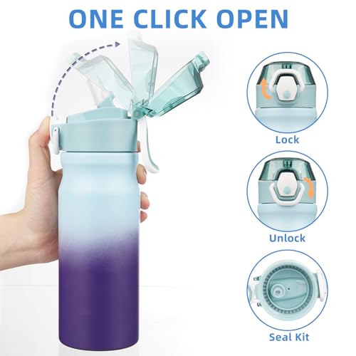 Image of BJPKPK 18 oz Water Bottle with Straw & Handle, Insulated Stainless Flask | Leak Proof Locking Lid, Thermal, Double Wall Vacuum, Keeps Hot /Cold, BPA Free, Dishwasher Safe, Travel & Sports, Ocean Dream
