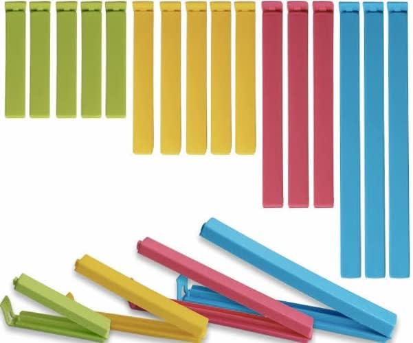 Set of 15 - Food Bag Clips for Food Storage in 3 Assorted Sizes & Colours - convenient for keeping food fresh, sealing packets, Freezer Bags & Pet Food Storage Bags