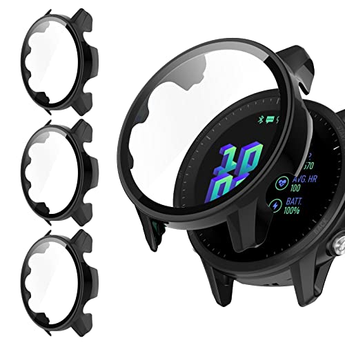 Protective Case Compatible for Garmin Forerunner 955/955 Solar Case Screen Protector Cover PC Case with HD Tempered Glass Bumper Shell for Forerunner 955/955 Solar (3 Black)