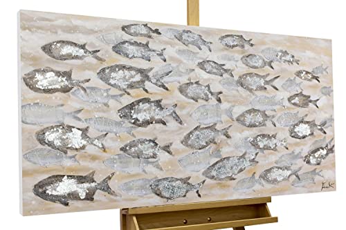 Kunstloft Cuadro decorativo | 100% PINTADO A MANO | 120x60cm | Pintura 'Standing Strong' | Peces y animales marinos | Gris Beige | Cuadro moderno en lienzo