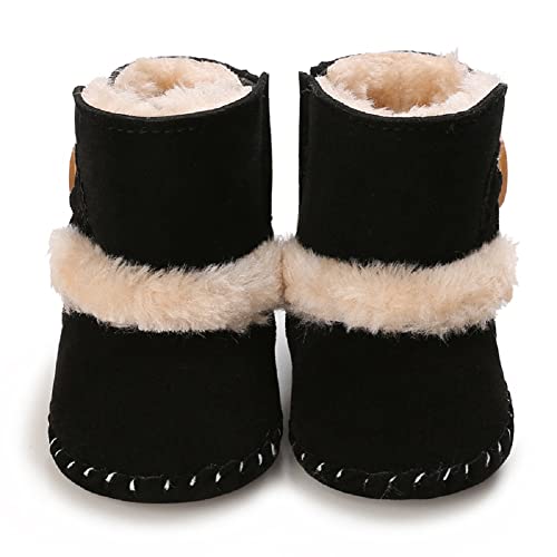 Jonbaem Newborn Baby Boys Girls Snow Winter Boots Infant Toddler Soft Sole Winter Warm Crib Booties Shoes(12-18 Months, Black) #TOP3
