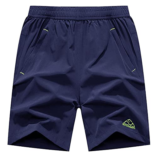 メンズ アウトドアパンツ ハーフパンツ 吸汗速乾ズボン スポーツ ランニング ショートパンツ ファスナーポケット付き(ネイビー,2L)