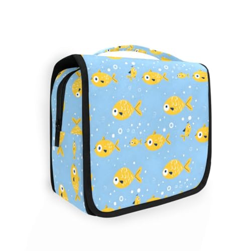 senya Hanging Travel Toiletry Bag Cute Kit Makeup Case Cosmetics Organizer for Men Women (Yellow Fish)