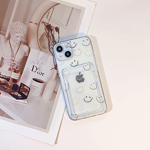 Nititop Compatible With Iphone 13 Case Clear With Card Holder, Cute Heart Smiley Face Love Smile Pattern For Women Girl, Protective Soft Tpu Shock-Absorbing Wallet Case For Iphone 13-Smiley Face #TOP2
