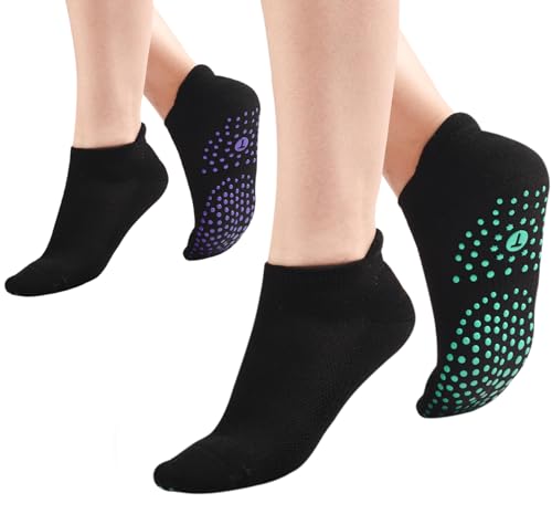 Image of Toes Home Pilates Socks for Women, Cushioned Ankle Grippy Non Slip Socks for Yoga, Hospital, Barre, Home Slipper 2 /4 Pairs