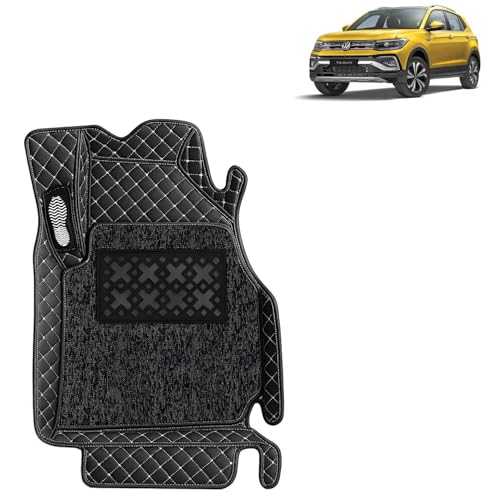 Image of KINGSWAY Accessories Premium 7D Car Foot Mats Only Compatible with Volkswagen Taigun (Year 2021 Onwards) All Model, Set of 3 Pcs, 100% Waterproof & Washable Luxury 7D Car Floor Mats, Classic Black