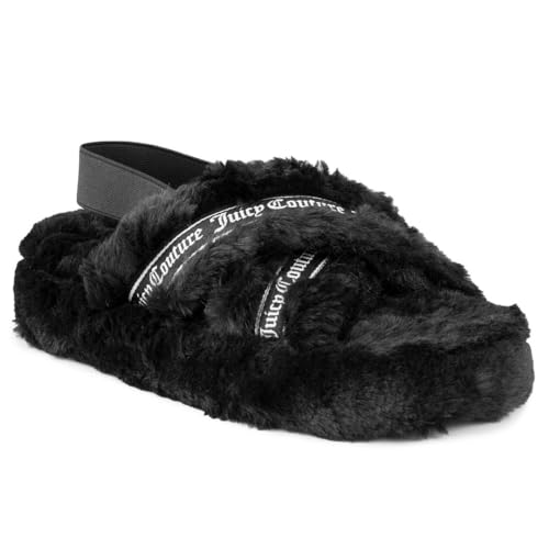 Juicy Couture Women's Slide Sandals With Faux Fur Slipper Sandals, Furry Slides, Womens Slip On Slippers