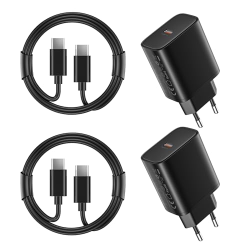 2 Pack 45W Cargador Carga Rapida for Samsung Galaxy S24/S23/S23+/S23 Ultra/S22/S21/S20/Note20/10/9/8/A73/A53/S10, iPhone 16/15 con 2M Cable, USBC Tipo C Cargado Adaptador Cabezal Negro Carregador