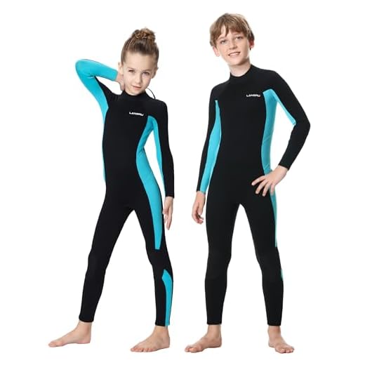Lansru 3mm Kinder Neoprenanzug, für 6-15 Jahre Jungen und Mädchen, CR-Neopren, UV-Schutz, Rückenschleißverschluß für Schwimmunterricht, Ideale Thermal Badeanzüge im kalten Wasser