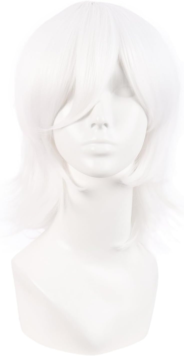 MapofBeauty 14 Inch/35 cm Short Cosplay Wolf Tail Synthetic Side Bangs Party Wig (White)