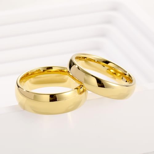 Vakki Gold Tungsten Wedding Bands for Men Women 2/4/6/8mm 14k Gold Plated Slim Stacking Stackable Engagement Promise Rings Domed High Polished Finish Comfort Fit size 5-122