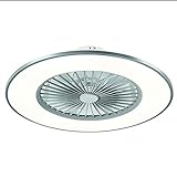  TODOLAMPARA - Ventilador de techo con luz LED 24W modelo BOFU Plata, 3 tonalidades, aspas interiores escondidas y protegidas, 3 velocidades, control remoto, memoria y temporizador, 56cm diámetro