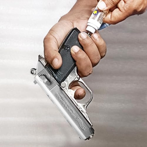 Image of 508 Lighter with Safety Lock Heavy Metal Made Silver Color Gun Shape Gas Lighter with PU Holster | Dummy Gun Jet Flame Butane Refillable Lighter