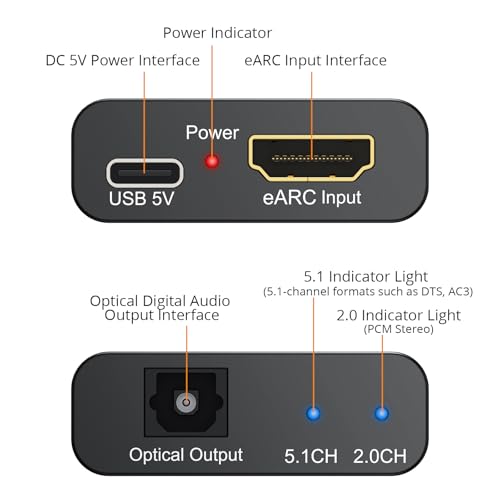 Image of Neoteck ARC /eARC Audio Extractor, HDMI ARC Audio to Optical Extractor with Supports PCM 2.0, Dolby 5.1, DTS 5.1, 24bit /192kHz, Plug and Play, Suitable for TV, Home Cinema & Legacy Audio Systems